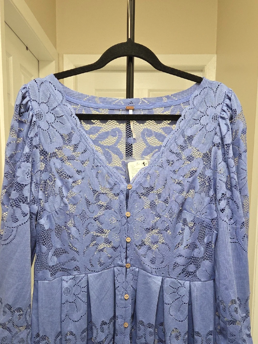 NWT Free People Shadow Dance Periwinkle Lace Midi Dress 2-in-1 Button Front Boho - Picture 7 of 16